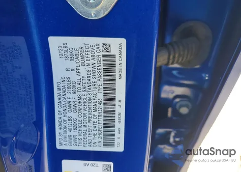 2024 Honda Civic Ex z USA, uszkodzony, nr VIN 2HGFE1F77RH321498